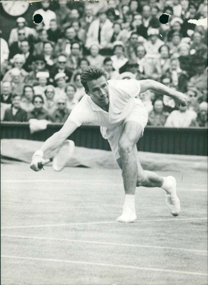 Tennis Player Jacques Brichant in action at Wimbledon - Vintage Photograph