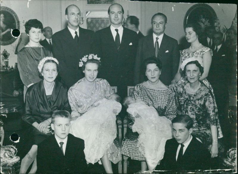 Christening of the twins of Princess Maria-Pia and Prince Alexandre. - Vintage Photograph