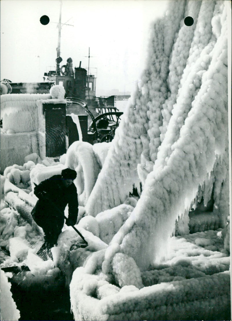 Ice on boat - Vintage Photograph