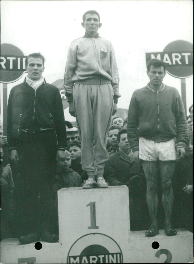 Rhadi, Clerckx and Vandewattyne on the podium. - Vintage Photograph