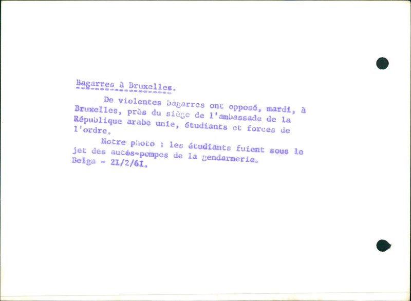 Fight in Brussels between students and police. - Vintage Photograph