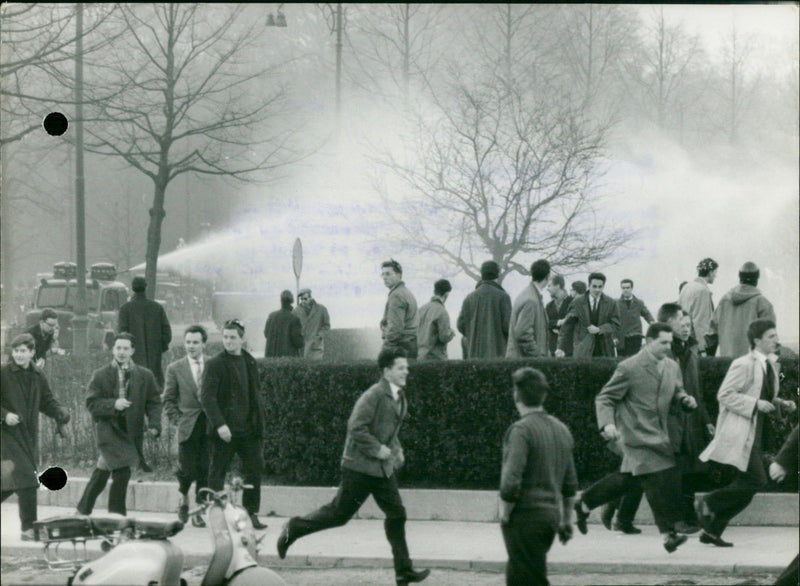 Fight in Brussels between students and police. - Vintage Photograph