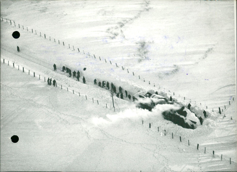 Locomotive submerged in thick snow - Vintage Photograph