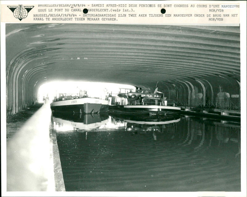 Two barges collide. - Vintage Photograph