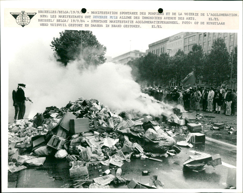 Garbage lit on fire on the Kunstlaan - Vintage Photograph