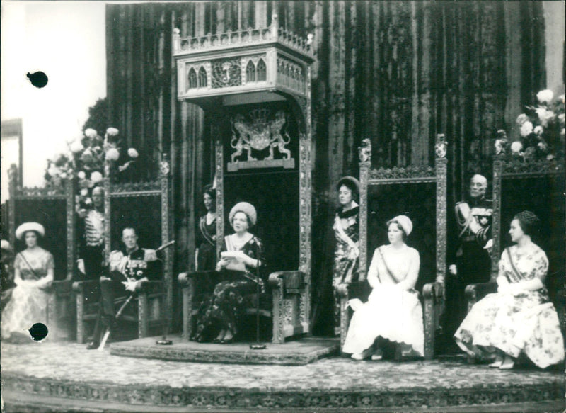 Queen Juliana reads speech at the opening of the Dutch Parliament. - Vintage Photograph