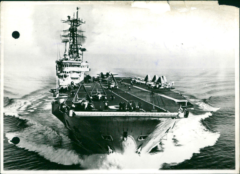 An aircraft carrier in the Mediterranean. - Vintage Photograph