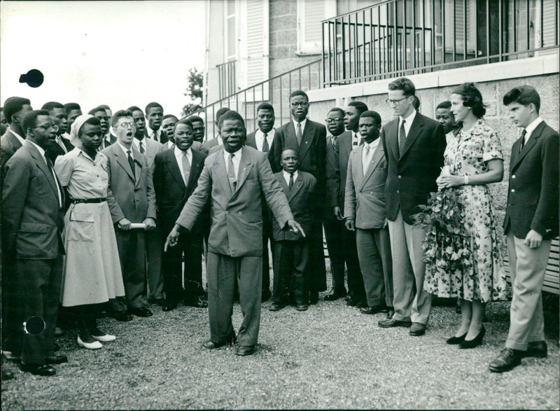 King Baudouin and Princess Liliane with Congolese YCW members. - Vintage Photograph