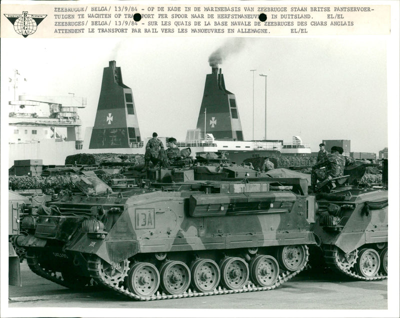British army vehicles at the marine base in Zeebrugge - Vintage Photograph