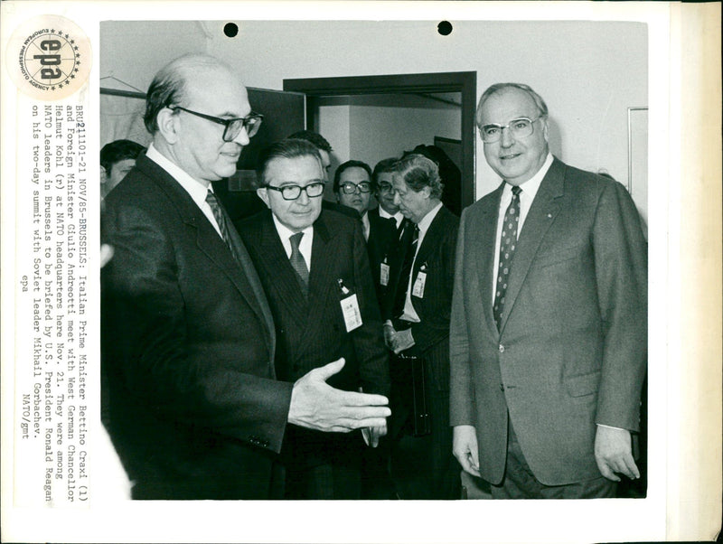 Bettino Craxi, Giulio Andreotti, and Helmut Kohl - Vintage Photograph