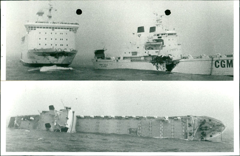 French cargo vessel "Mont Louis" hit by Dutch passenger ferry "Olau Britania" - Vintage Photograph