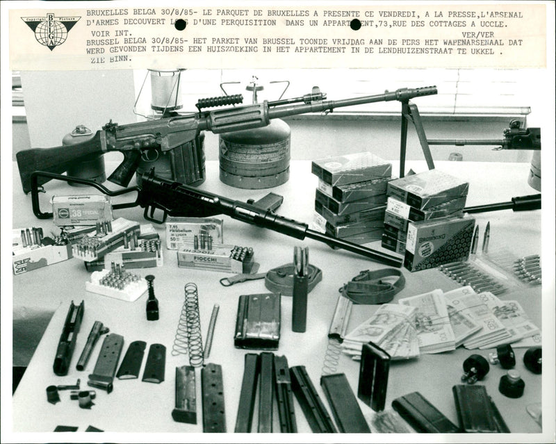 Weapons and burglar equipment found in house search - Vintage Photograph