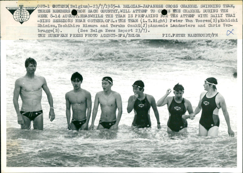 A Belgian-Japanese Cross Channel Swimming Team - Vintage Photograph