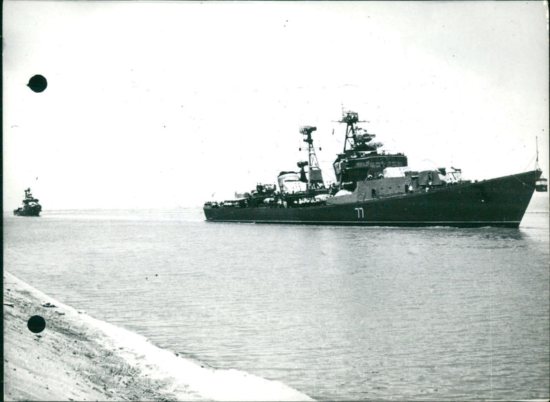 Two Soviet Destroyers in the Suez Canal - Vintage Photograph