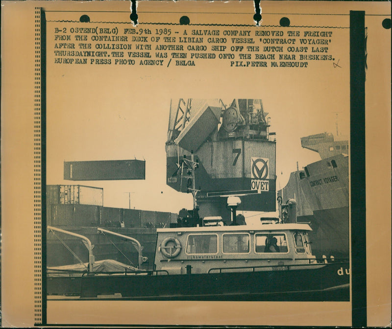 Cargo vessel "Contract Voyager" pushed unto the beach near Breskens - Vintage Photograph