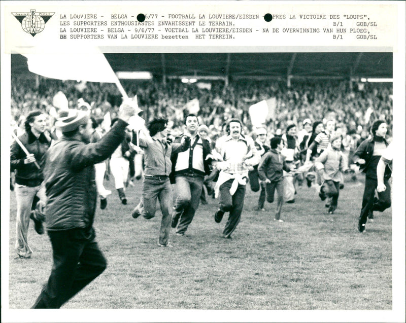 Belgian Football: La Louviere wins promotion to top league. - Vintage Photograph