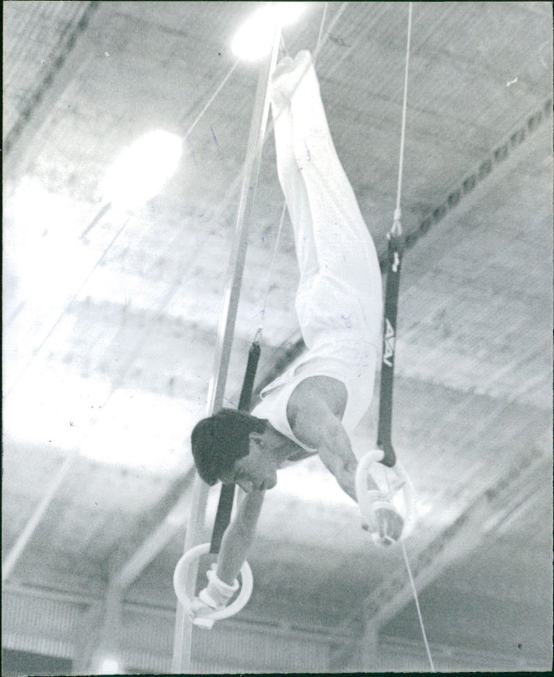 Gymnastic Still Rings Competition in the 11th Bolivarian Games - Vintage Photograph