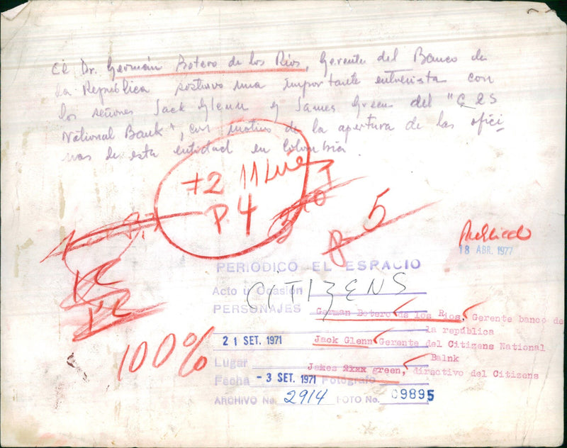 Dr. Germán Botero de los Rios, Jack Glenn and James Green - Vintage Photograph