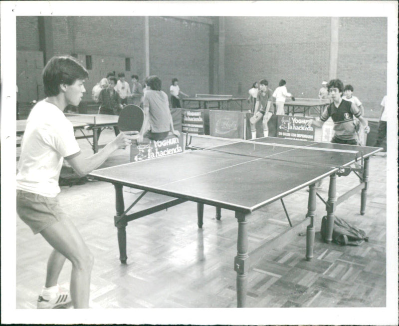 Youth playing table tennis - Vintage Photograph