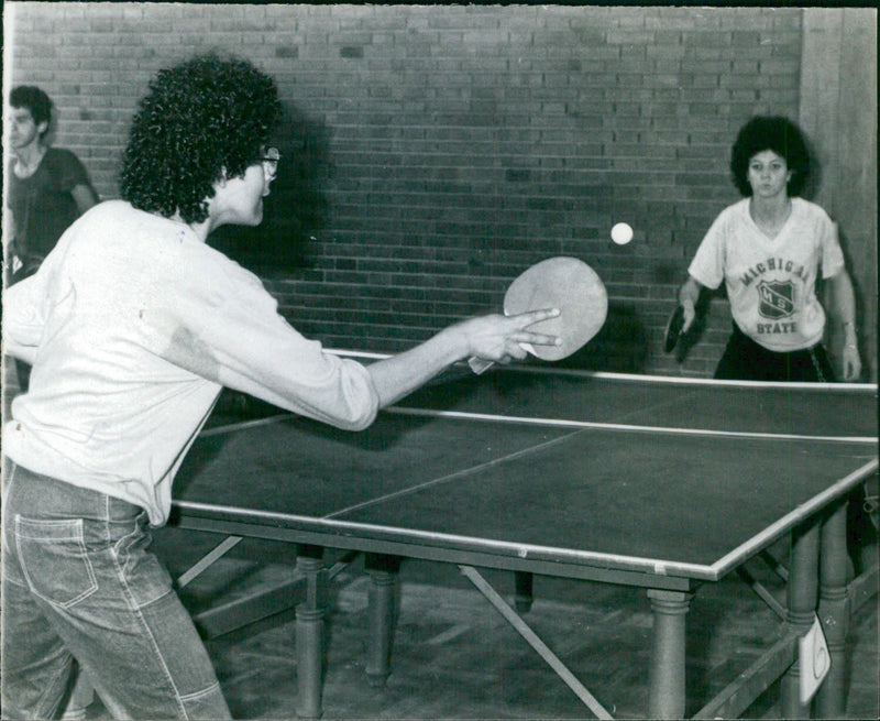 Deaf athletes play table tennis - Vintage Photograph