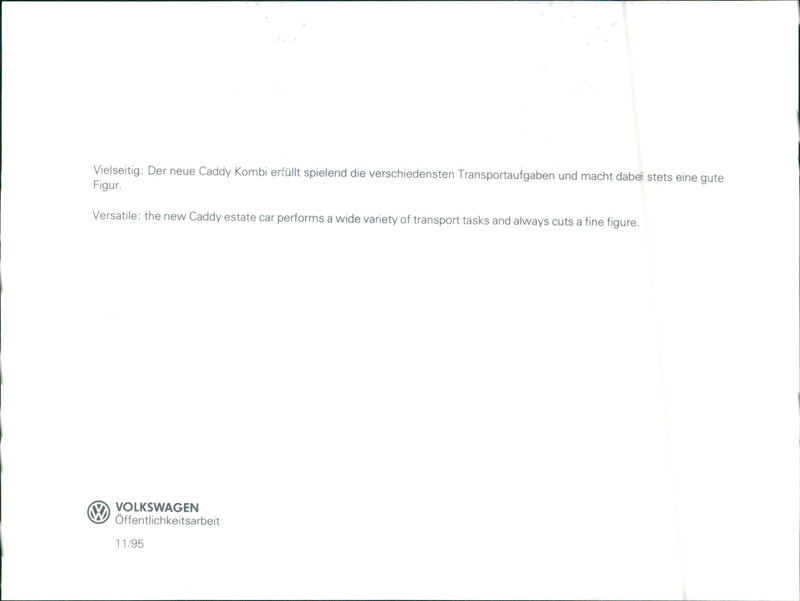 VW Caddy - Vintage Photograph