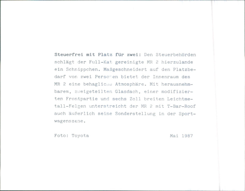 1987 Toyota MR2 - Vintage Photograph