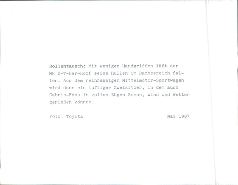 1987 Toyota MR2 - Vintage Photograph