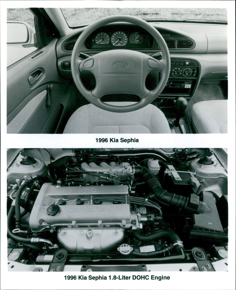 1996 Kia Sephia and 1996 Kia Sephia 1.8-Liter DOHC Engine - Vintage Photograph