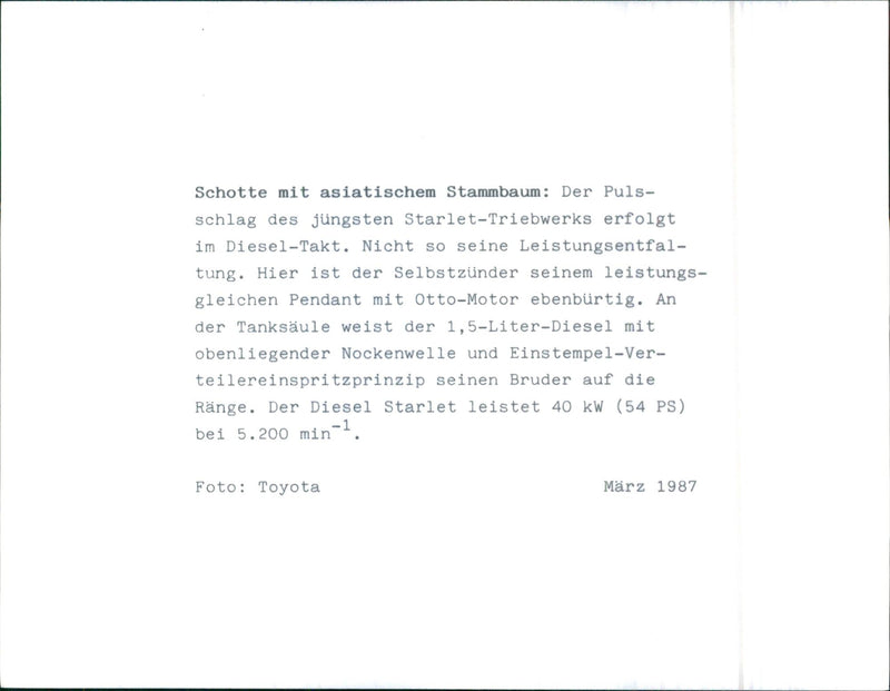 1987 Toyota Starlet Engine - Vintage Photograph