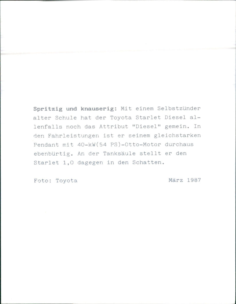 1987 The Toyota Starlet - Vintage Photograph