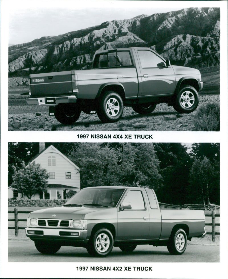 1997 Nissan 4x4 XE truck and 1997 Nissan 4x2 XE truck - Vintage Photograph
