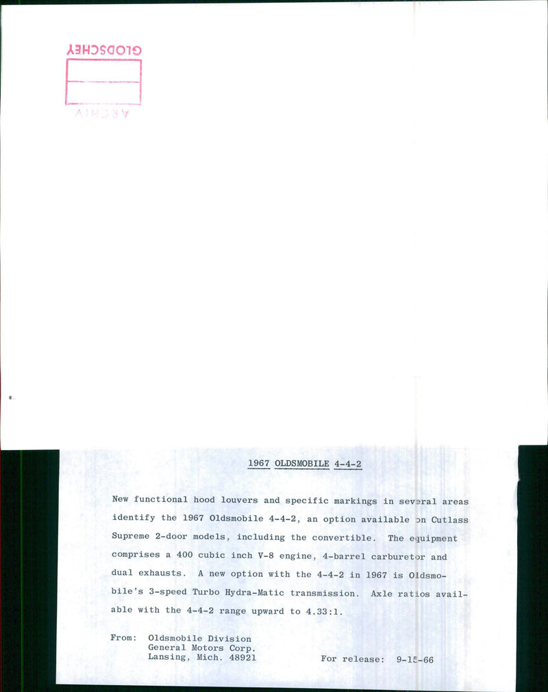 1967 Oldsmobile 4-4-2 - Vintage Photograph