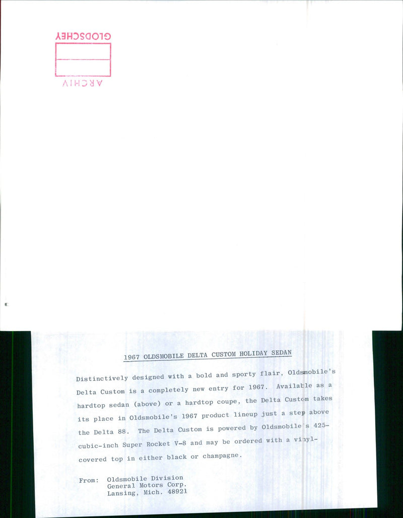 1967 Oldsmobile Delta Custom Holiday Sedan - Vintage Photograph