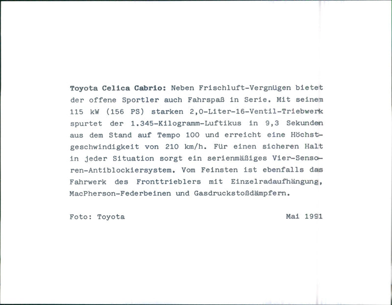 Toyota Celica Cabrio - Vintage Photograph