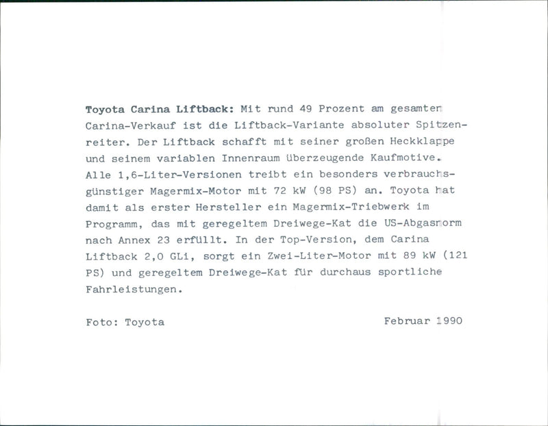 Toyota Carina Liftback 1990 - Vintage Photograph