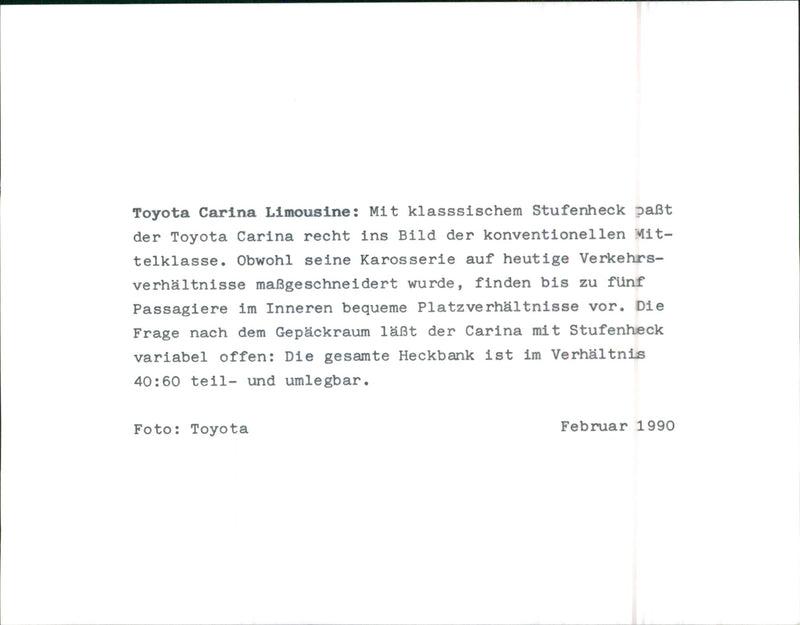 Toyota Carina Sedan 1990 - Vintage Photograph