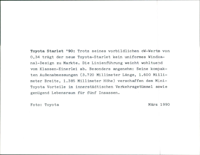 Toyota Starlet 1990 - Vintage Photograph