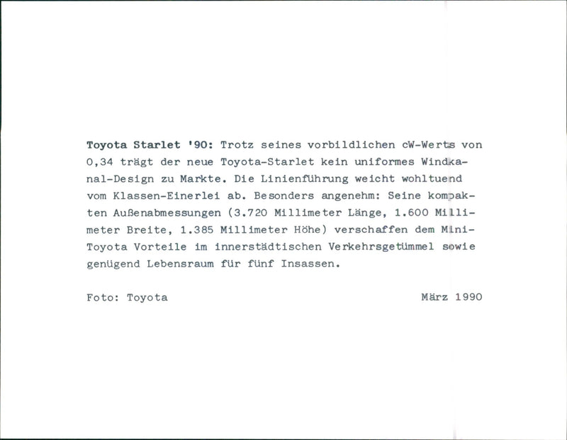 Toyota Starlet 1990 - Vintage Photograph