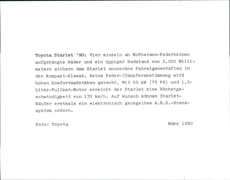 Toyota Starlet 1990 - Vintage Photograph