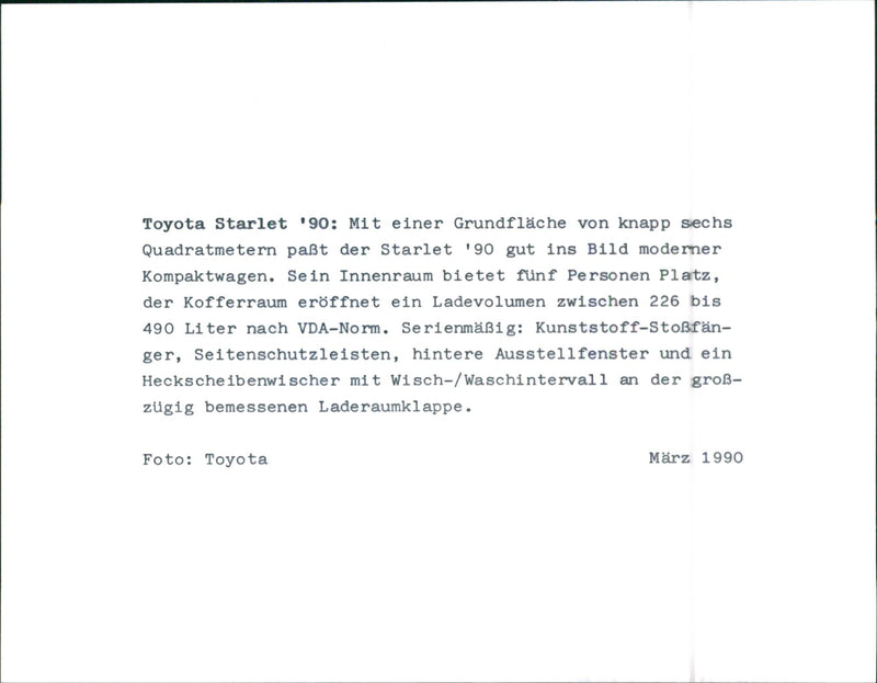 Toyota Starlet 1990 - Vintage Photograph