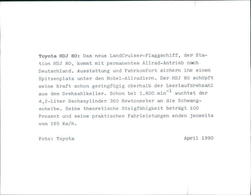 Toyota HDJ 80 1990 - Vintage Photograph