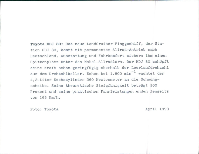 Toyota HDJ 80 1990 - Vintage Photograph