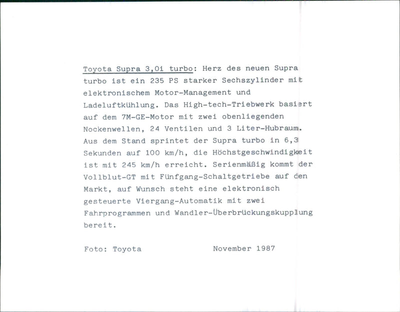 1987 Toyota Supra turbo engine - Vintage Photograph