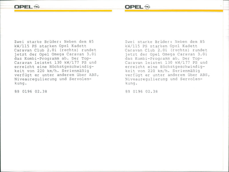 Opel Kadett Caravan Club 2.0i and Opel Omega Caravan 3.0i - Vintage Photograph