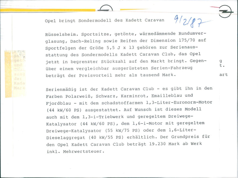 1988 Opel Kadett Club Caravan - Vintage Photograph