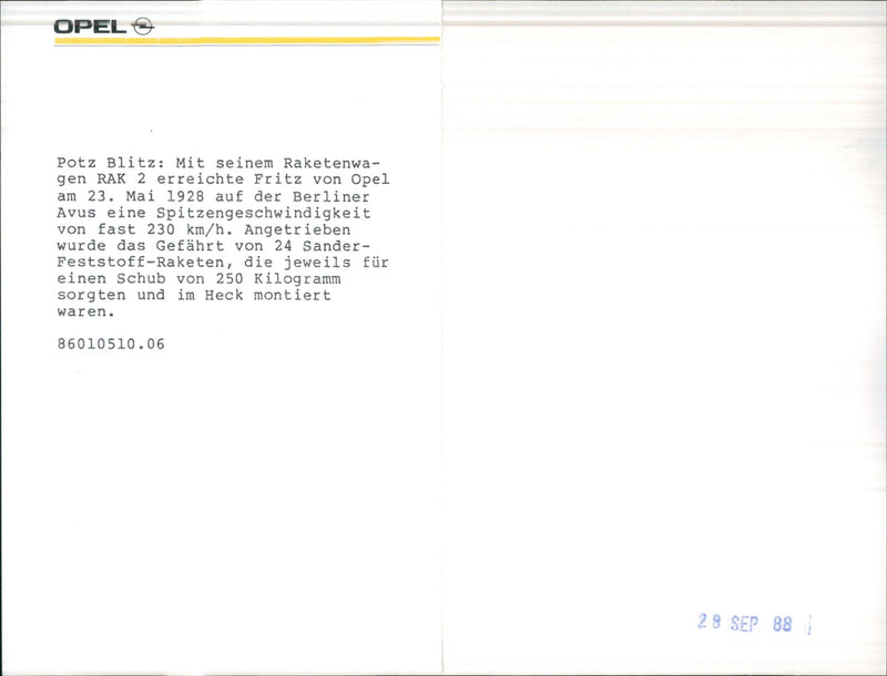 1928 Opel Rak 2 - Vintage Photograph