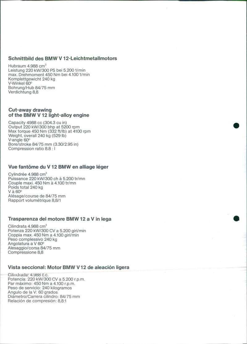 Drawing of the BMW V 12 light-alloy engine - Vintage Photograph