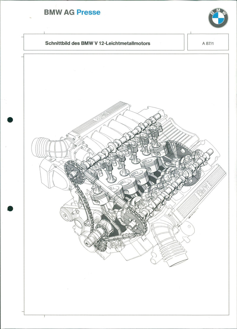Drawing of the BMW V 12 light-alloy engine - Vintage Photograph