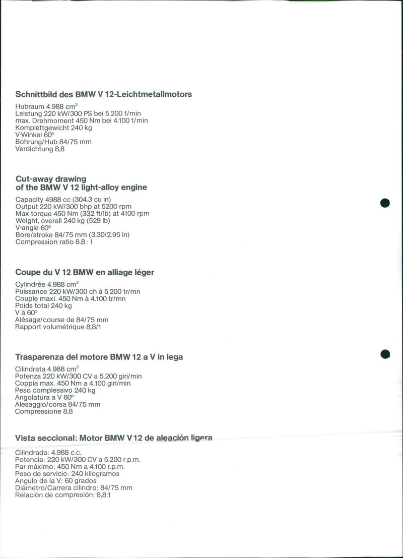 Drawing of the BMW V 12 light-alloy engine - Vintage Photograph