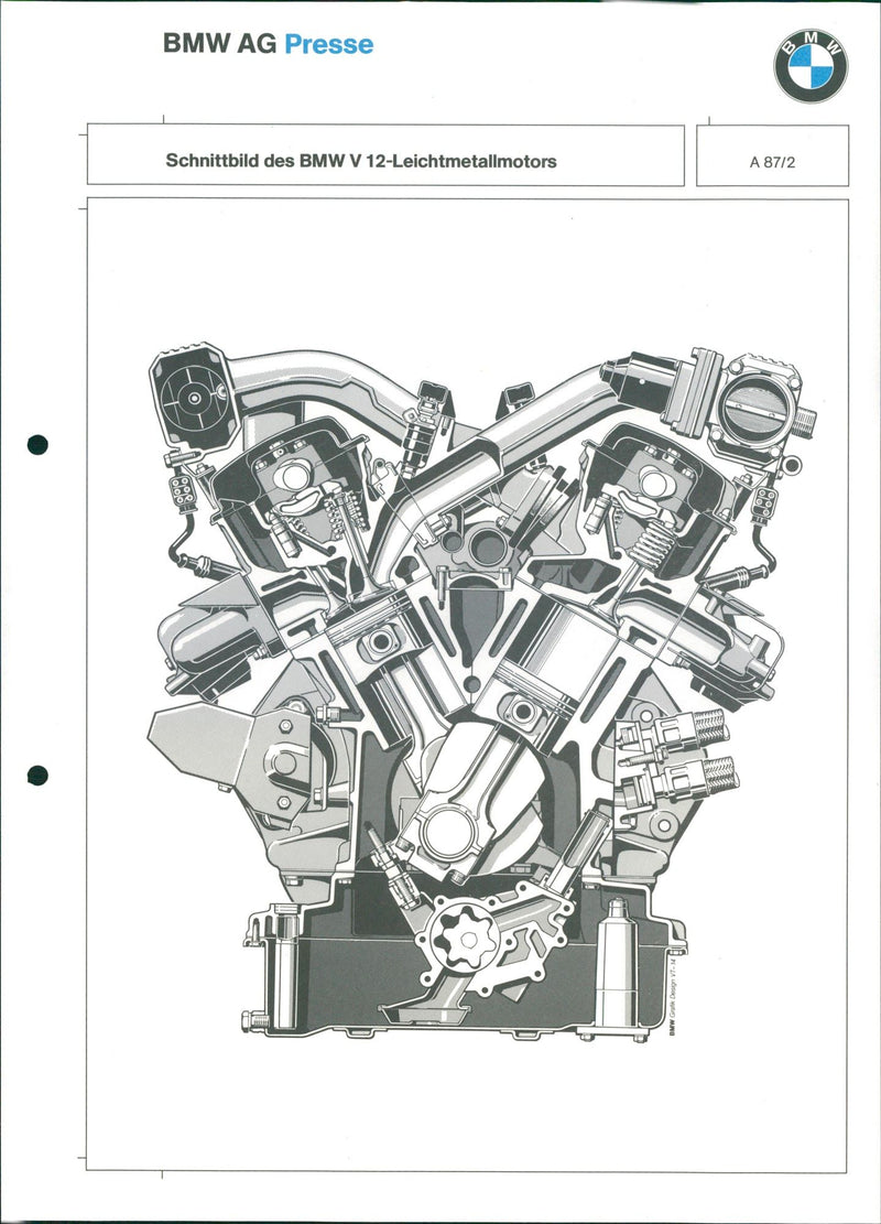 Drawing of the BMW V 12 light-alloy engine - Vintage Photograph